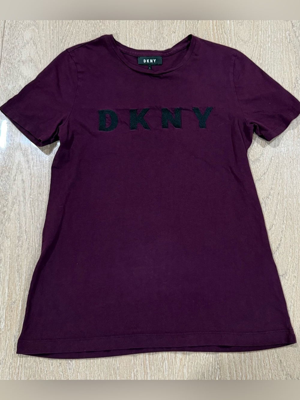 DKNY Short Sleeve Crewneck Tee in Plum with Black Logo